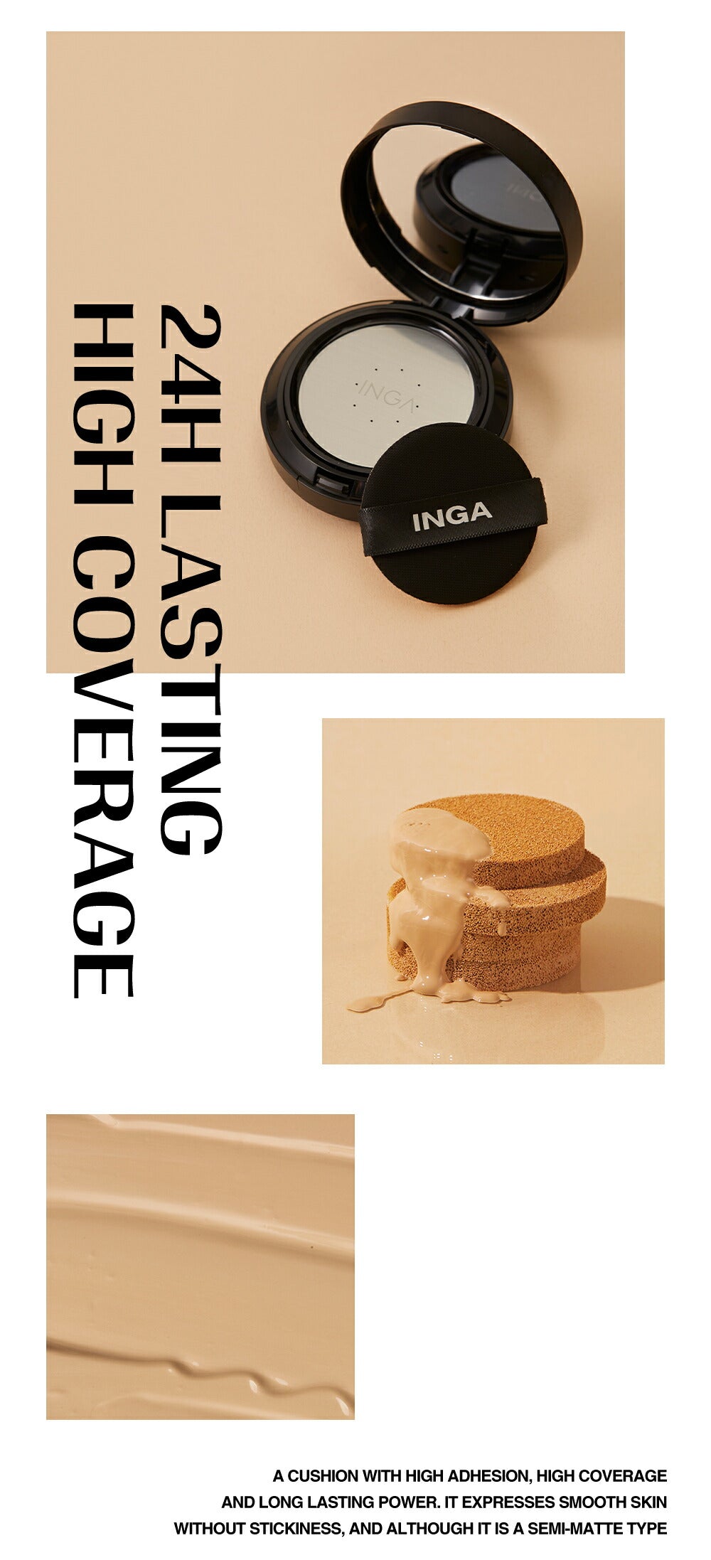 INGA タトゥークッションファンデ 韓国コスメ 19Nライトバニラ SPF35 PA++ インガ ファンデーション 化粧品 inga ベースメイク ベージュ バニラ カバー力 化粧下地 コスメ【国内発送】