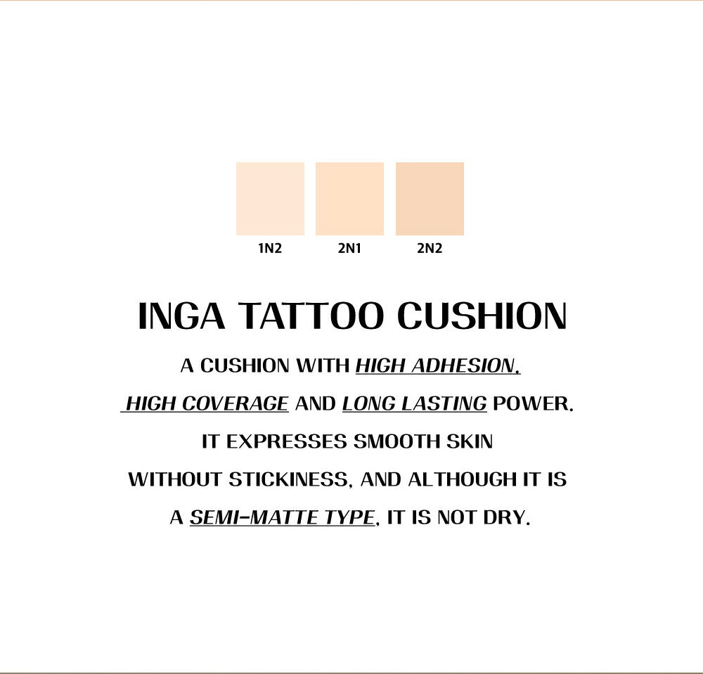 タトゥー クッション ファンデ INGA 選べる3type SPF35 PA++ インガ 韓国コスメ ファンデーション 化粧品 inga ベースメイク ベージュ バニラ カバー力 20代 30代 40代 50代 化粧下地 コスメ【国内発送】